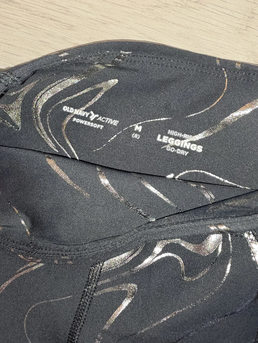 Old Navy Active Powersoft Girls Black Silver Marble-Print Leggings & Sports Bra